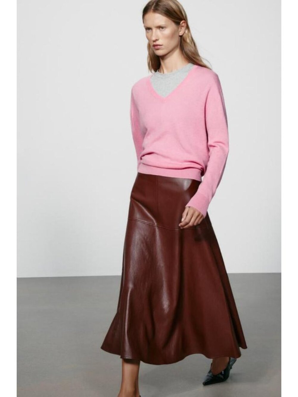 ZARA FAUX LEATHER A-LINE MIDI SKIRT 4387/292/681